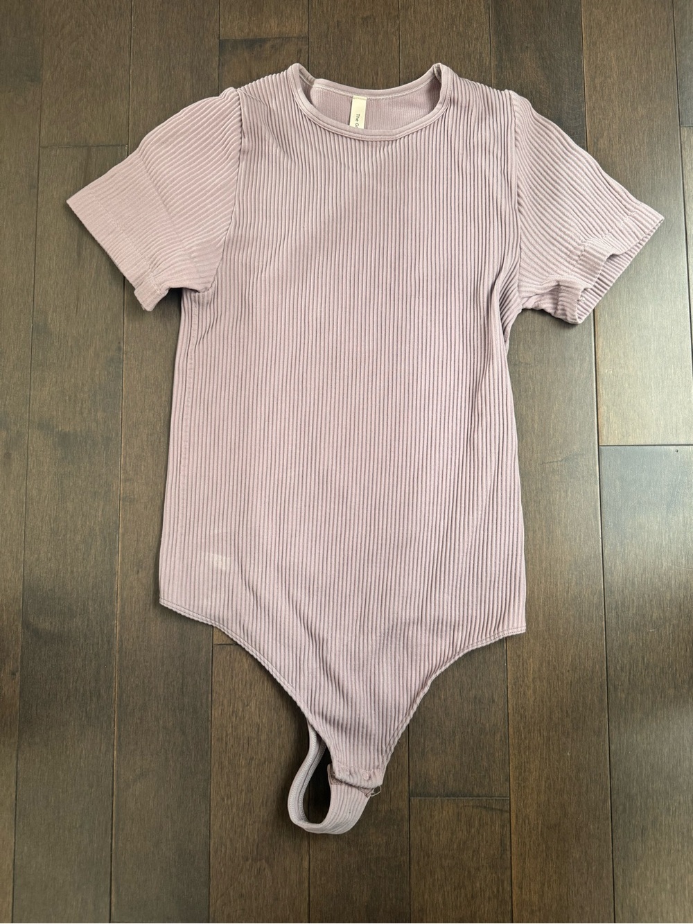 Babaton Ribbed Short-Sleeve One-Piece Bodysuit in Mauve Pink